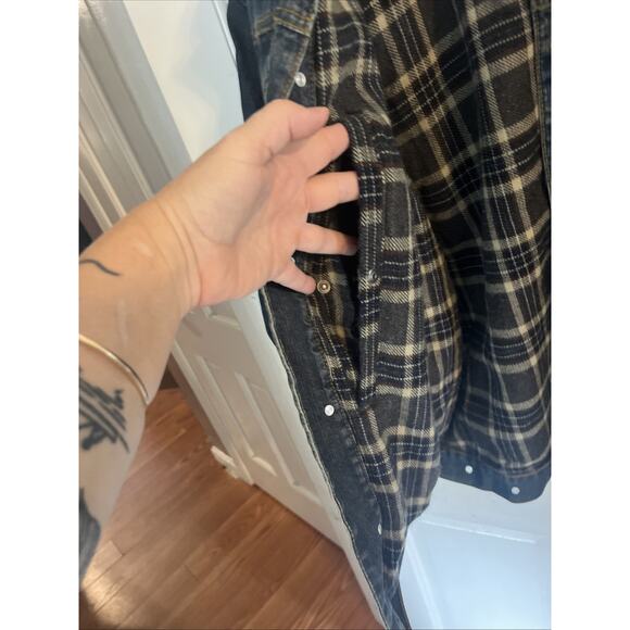 Wrangler Mens Jacket M Tall Blue Denim Brown Corduroy Collar Plaid Lined Western - Picture 4 of 15